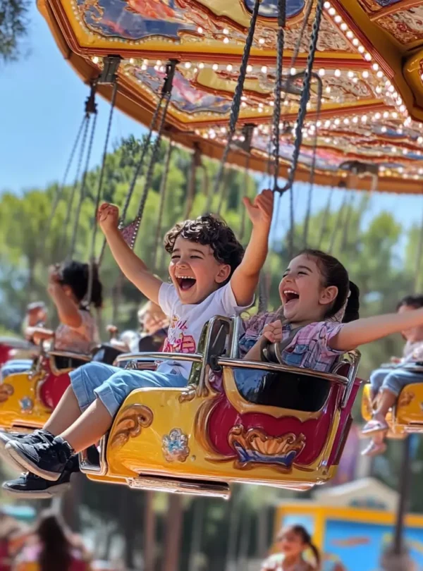 A happy family enjoying a fun day at a Turkish amusement park