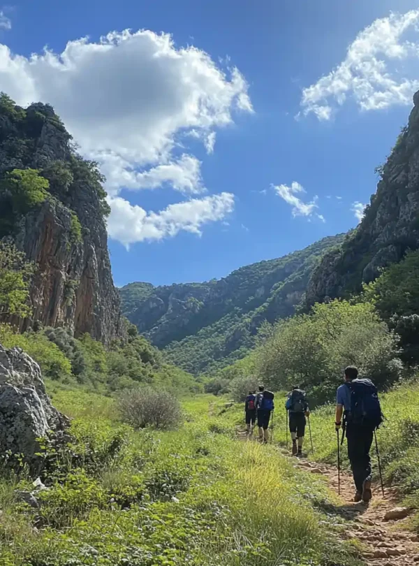 Hikers walking through the scenic Turkish mountains