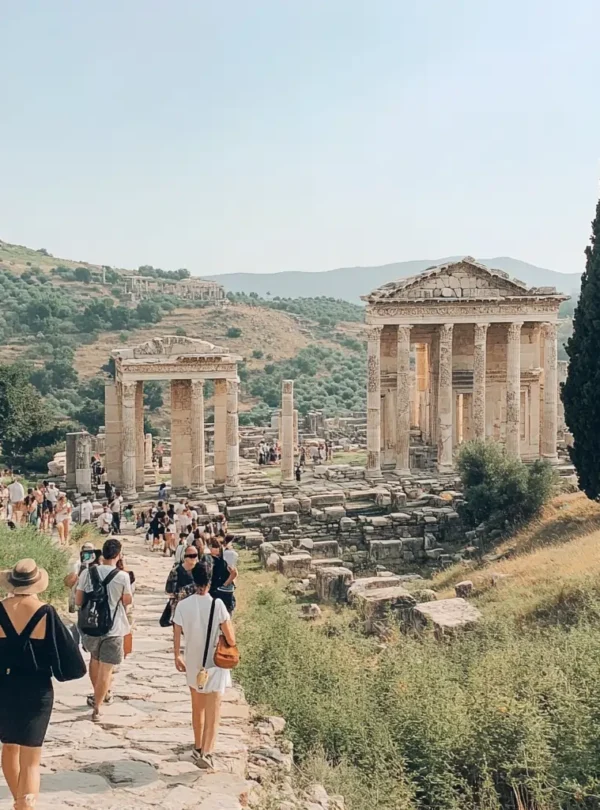 Tourists visiting the ancient city of Ephesus