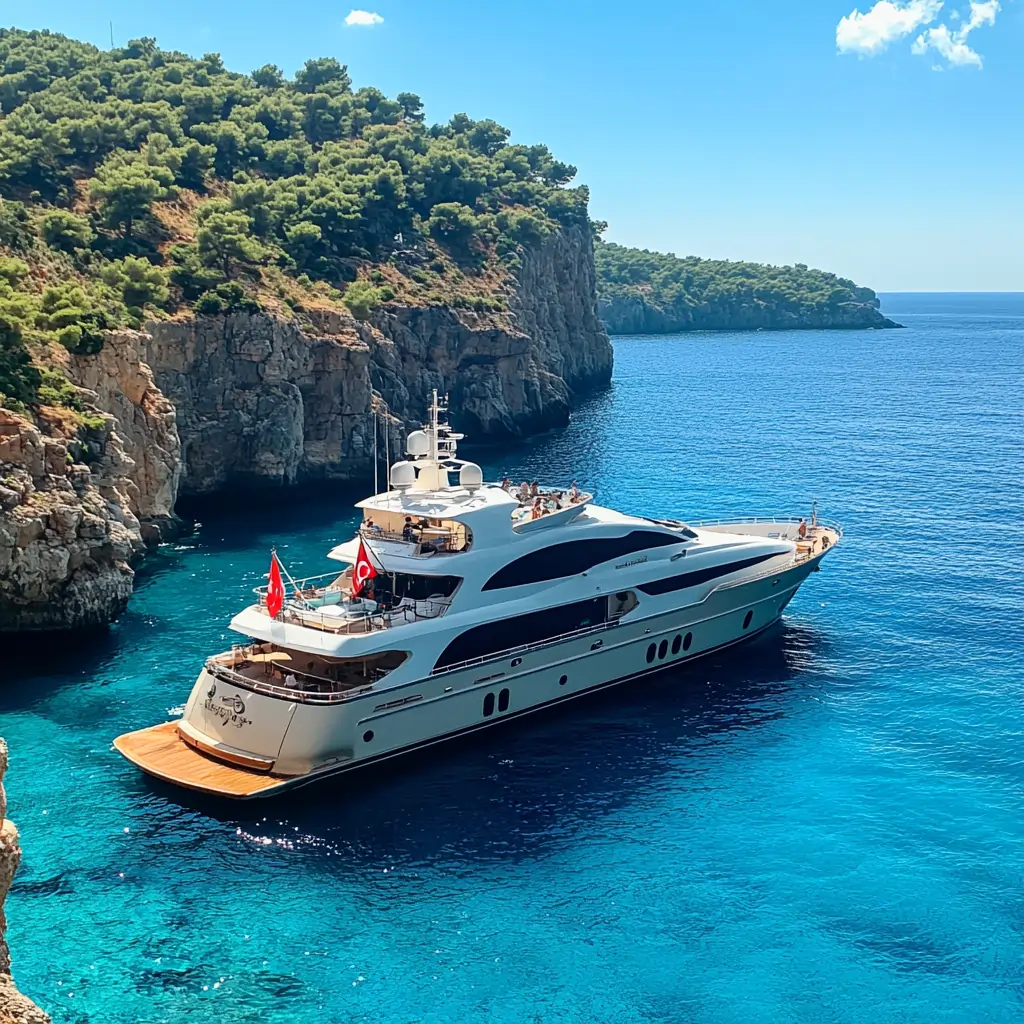 beautiful yacht cruising along the turquoise coast of Turkey,